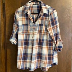 Navy white tan flannel